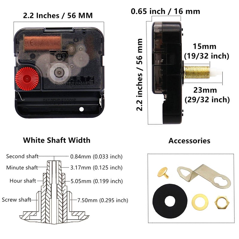 TIKROUND 12888 Quartz DIY Wall Clock Movement Mechanism Repair Parts Replacement Kit Sweep Silent Movement,13mm (1/2 Inch) Maximum Dial Thickness, 23mm (29/32 Inch) Total Shaft Length.(White Hand) - Image 2